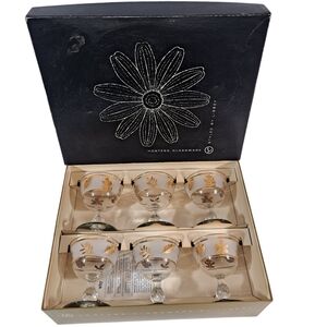 Vintage Libbey Golden Foliage 6 1/2 oz Sherbert Glasses Set Of Six W/Box Hostess